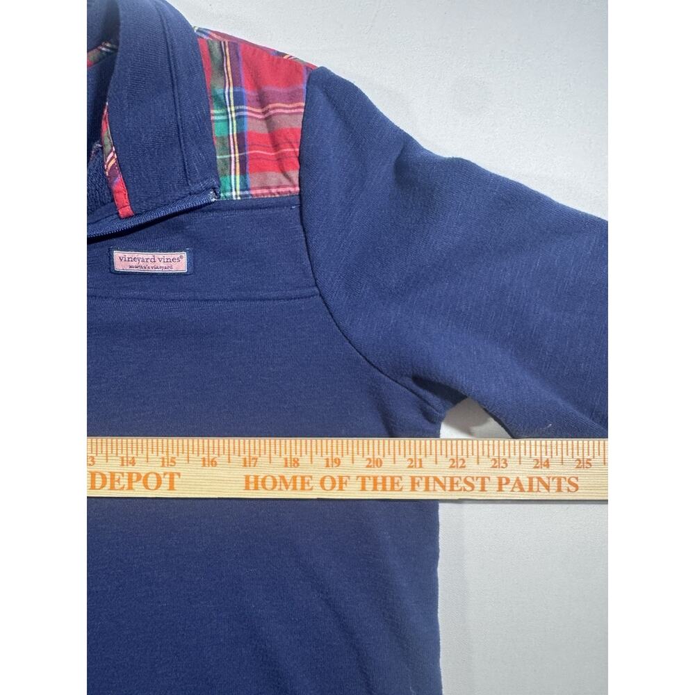 Vineyard Vines Women’s Navy Blue Half Zip Pullover Plaid Trim Kangaroo Pocket - Picture 5 of 8